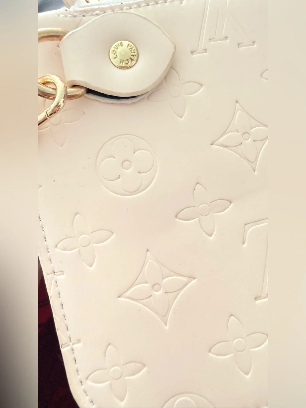 Elegant Blush Pink Embossed Tote Bag with Gold Accents
